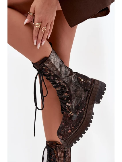 Dámské Kožené Workery Work Shoes Maciejka 06203-32 Hnědo Zlato