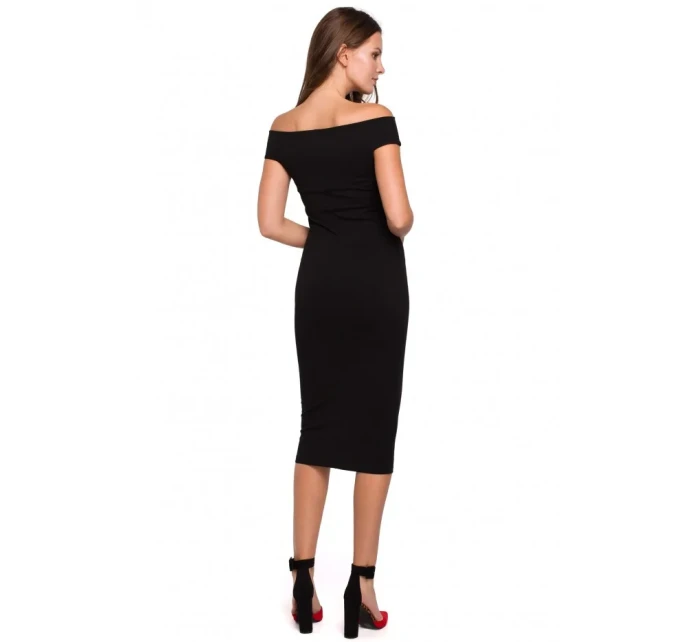 K001 Pletené šaty na ramená - čierne