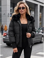 Dámska zimná prešívaná bunda s kožušinou, čierna, FashionStreet TY5815