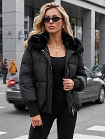 Dámska zimná prešívaná bunda s kožušinou, čierna, FashionStreet TY5815