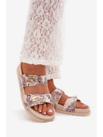 Wzorzyste Klapki Damskie Na Platformie Beżowe Sorina