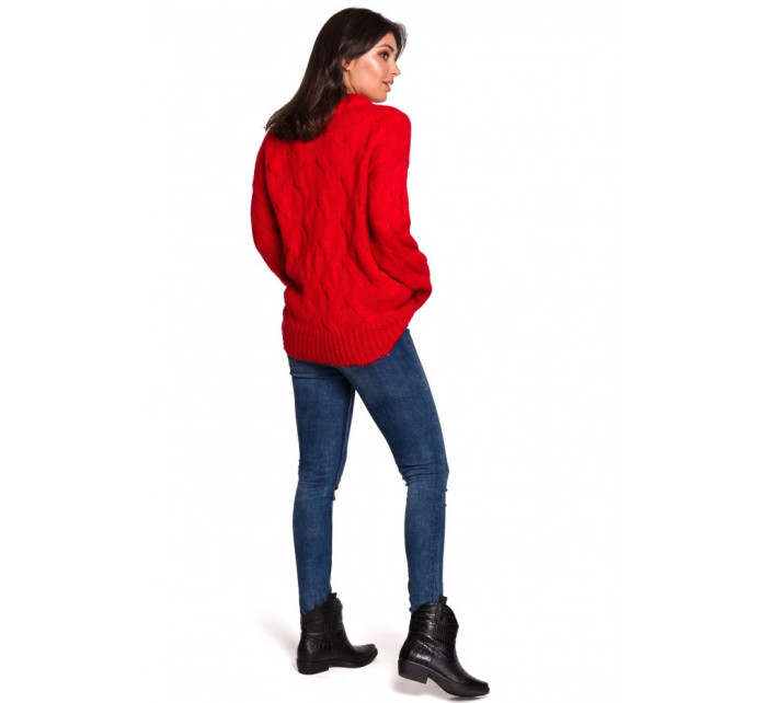 BK038 Pletený plisovaný sveter - červený