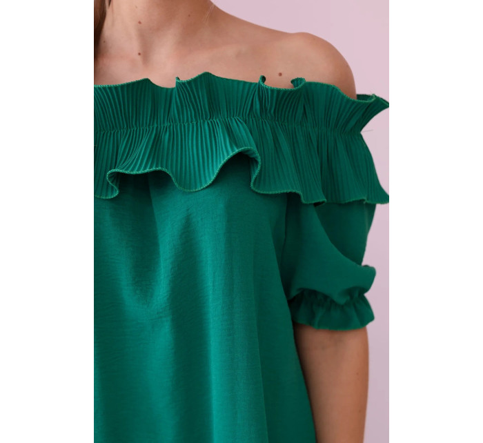 Španielske šaty s ozdobným volánom zelené