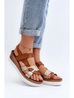 model 21648135 Dámské Kožené Sandály na Platformě Hnědé - Zazoo