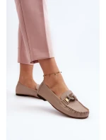 Skórzane Mokasyny Damskie Z Ozdobą Laura Messi 2761 Beżowe