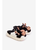 Dziecięce Futrzane Kapcie Z Motywem Krowy Czarne Tamorrin