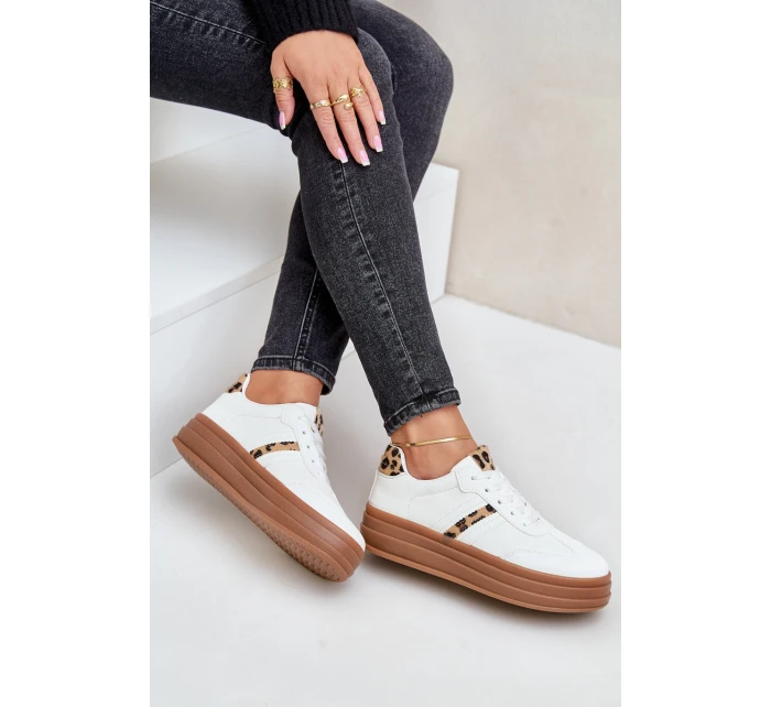 Sneakersy Damskie Na Platformie Panterka Białe Dravinnia Sneakersy Damskie Na Platformie Panterka Białe Dravinnia