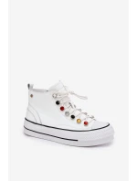 Kožené Vysoké Tenisky Dámské model 21691449 Bílé - Goe