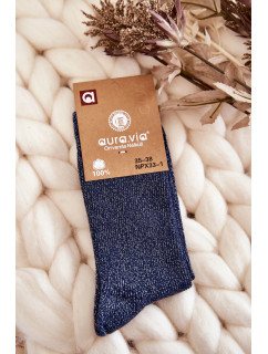 Dámske ponožky s lesklou niťou námornícka modrá