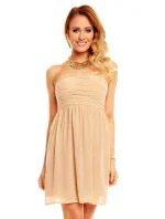 Dámske spoločenské šaty korzetové krátke béžové - Béžová / S - attentif