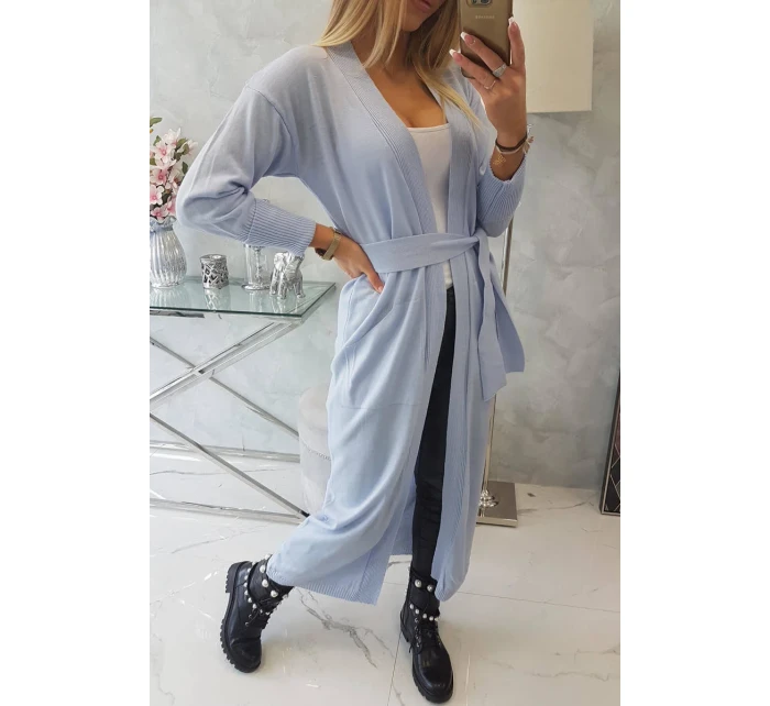 Sveter dlhý sveter viazaný v páse modrý