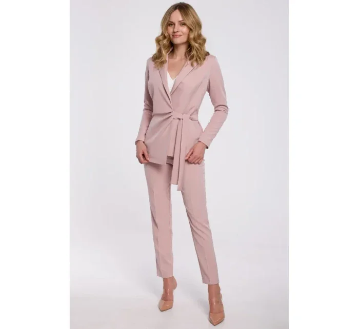 K056 Sako s opaskom na zaväzovanie - krepová ružová