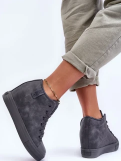 Dámské Kožené Tenisky Na Koturnu Big Star Šedé