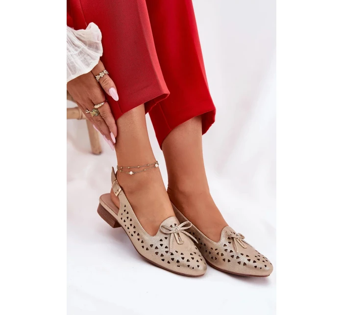 Dámske perforované baleríny s otvoreným podpätkom Navinnia - zlaté