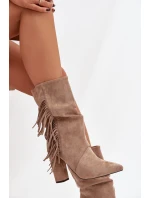 Dámské kotníkové boty na podpatku s třásněmi a stahováním vyhřívané béžové Darlina Dámské kotníkové boty na podpatku s třásněmi a stahováním vyhřívané béžové Darlina