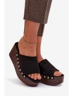 Dámské nazouváky na platformě se zlatými přezkami Eko semiš Černé Helivina Dámské nazouváky na platformě se zlatými přezkami Eko semiš Černé Helivina