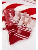 Dámske vianočné ponožky s motívom sobov a pruhmi - červené (alpaková vlna) Dámske vianočné ponožky s motívom sobov a pruhmi - červené (alpaková vlna)