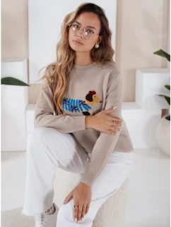 Dámský svetr s aplikací  béžový Dstreet model 21991044 - FashionStreet