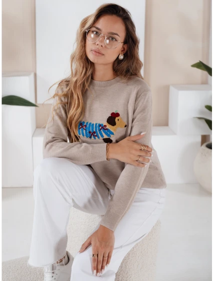 Dámský svetr s aplikací  béžový Dstreet model 21991044 - FashionStreet