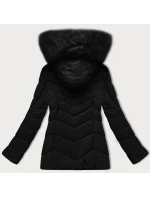 Čierna prechodná prešívaná bunda s kožušinou na kapucni S'west (B8301-1)