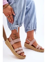 Dámské kožené sandály se suchým zipem růžové Fresh Look Dámské kožené sandály se suchým zipem růžové Fresh Look