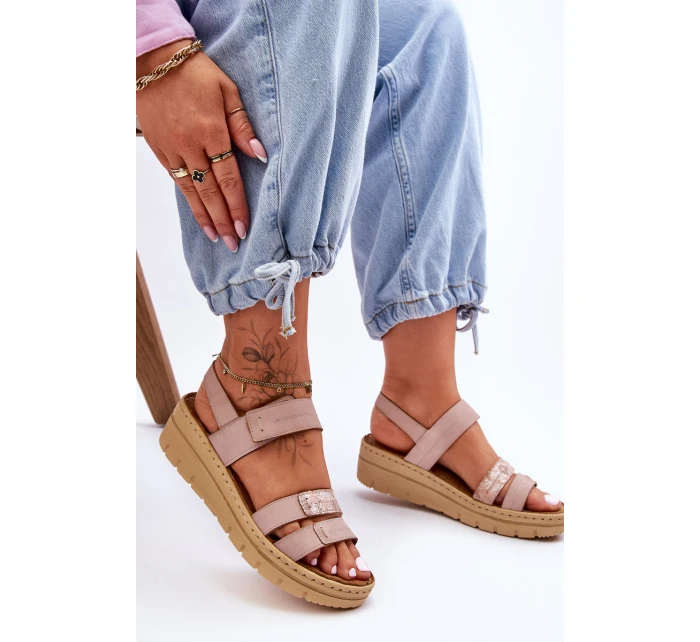 Dámské kožené sandály se suchým zipem růžové Fresh Look Dámské kožené sandály se suchým zipem růžové Fresh Look