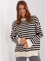 Krémovo-čierny dámsky oversize pletený sveter