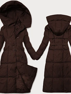 Dámská zimní bunda v čokoládové barvě s páskem model 21428659 - J.STYLE