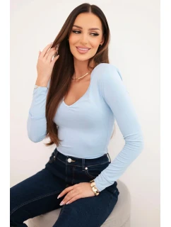 Dámska blúzka s výstrihom do V a dlhými rukávmi modrá