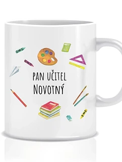 Personalizovaný klasický biely keramický hrnček s objemom 300 ml pre pani učiteľku/pána učiteľa (učebné pomôcky)