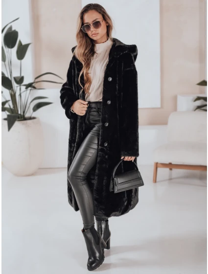 Dámsky kožuch HELLOCHIC dlhý čierny FashionStreet TY4986