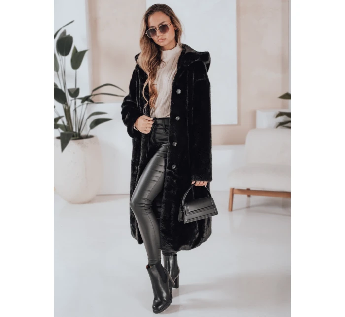 Dámsky kožuch HELLOCHIC dlhý čierny FashionStreet TY4986