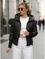Dámska prechodná prešívaná bunda s kapucňou čierna FashionStreet TY5559 Dámska prechodná prešívaná bunda s kapucňou čierna FashionStreet TY5559