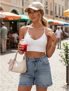 Dámske džínsové šortky s vysokým pásom modré FashionStreet SY0515