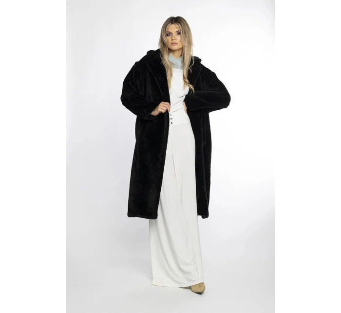 Dámsky čierny plyšový kabát Ann Gissy (AG1-J9172)