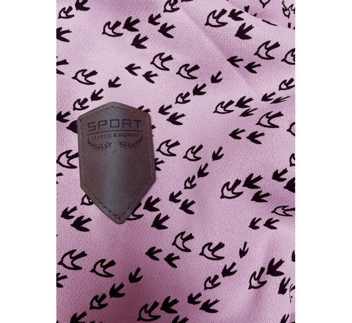 Růžová sportovní mikina s kapucí a se vzorem vlaštovek (2309)