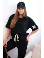 Dámský viskózový komplet s krátkým rukávem a nohavicemi černý