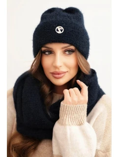 Dámsky mäkký pletený set čiapky a šálu modrý