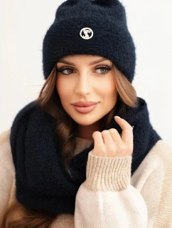 Dámská souprava s čepicí a šálou z měkké pleteniny modrá