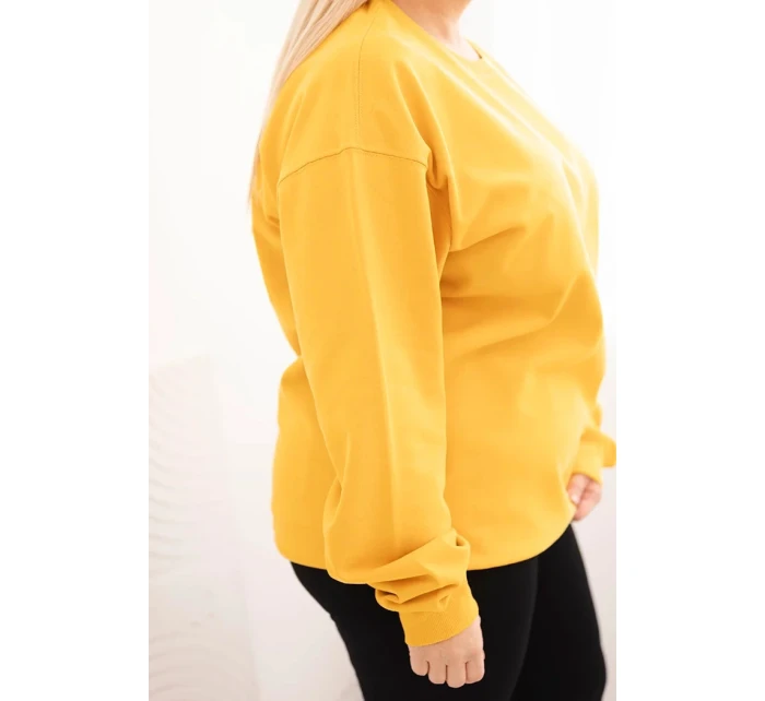 Dámská mikina s model 21723076 výstřihem Plus Size bavlněná basic hořčicová - K-Fashion