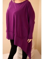 Dámská tunika Plus Size z bavlny s asymetrickým spodním lemem tmavě fialová