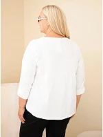 Dámská bavlněná halenka Plus Size s potiskem a výstřihem do U bílá