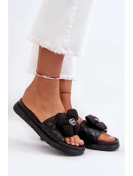 Klapki Damskie Z Ozdobą Na Niskiej Platformie Czarne Cedrella Klapki Damskie Z Ozdobą Na Niskiej Platformie Czarne Cedrella