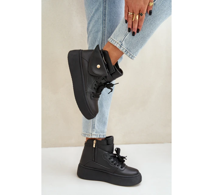 Wysokie Sneakersy Z Saszetką Na Platformie Czarne Saramis