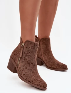 Dámske členkové topánky v kovbojskom štýle s podpätkom S.Barski - hnedé