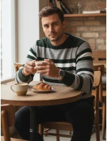 Pánsky pruhovaný sivý sveter FashionStreet WX2262