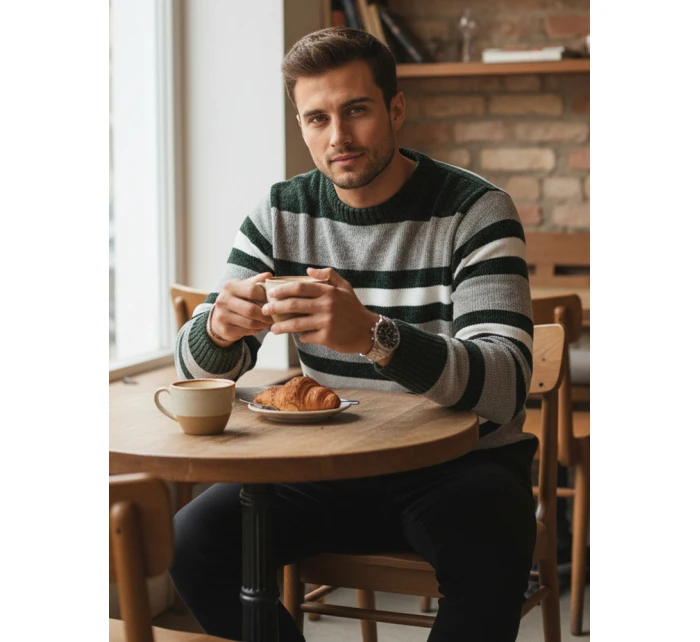 Pánsky pruhovaný sivý sveter FashionStreet WX2262