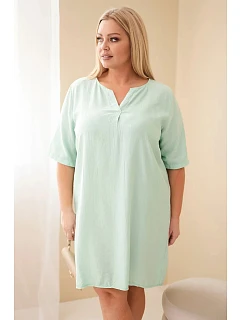 Dámské viskózové šaty Plus Size s krátkým rukávem a výstřihem do V tmavě mátové