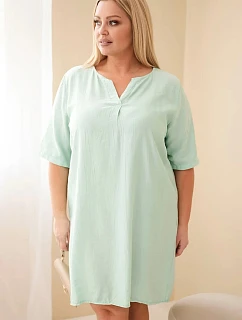 Dámské viskózové šaty Plus Size s krátkým rukávem a výstřihem do V tmavě mátové