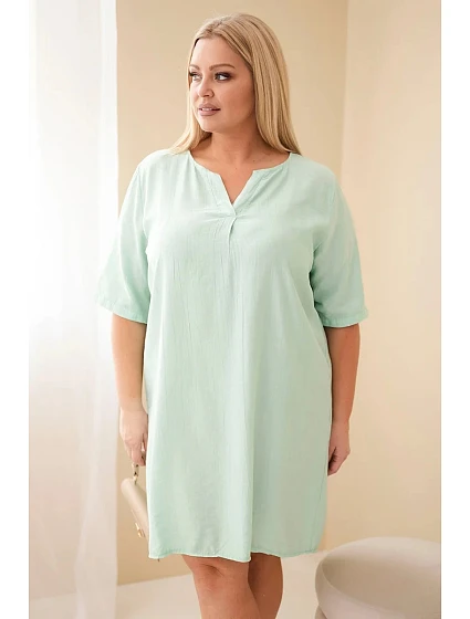 Dámske Plus veľkosť viskóza krátky rukáv V-neck šaty tmavé Mint